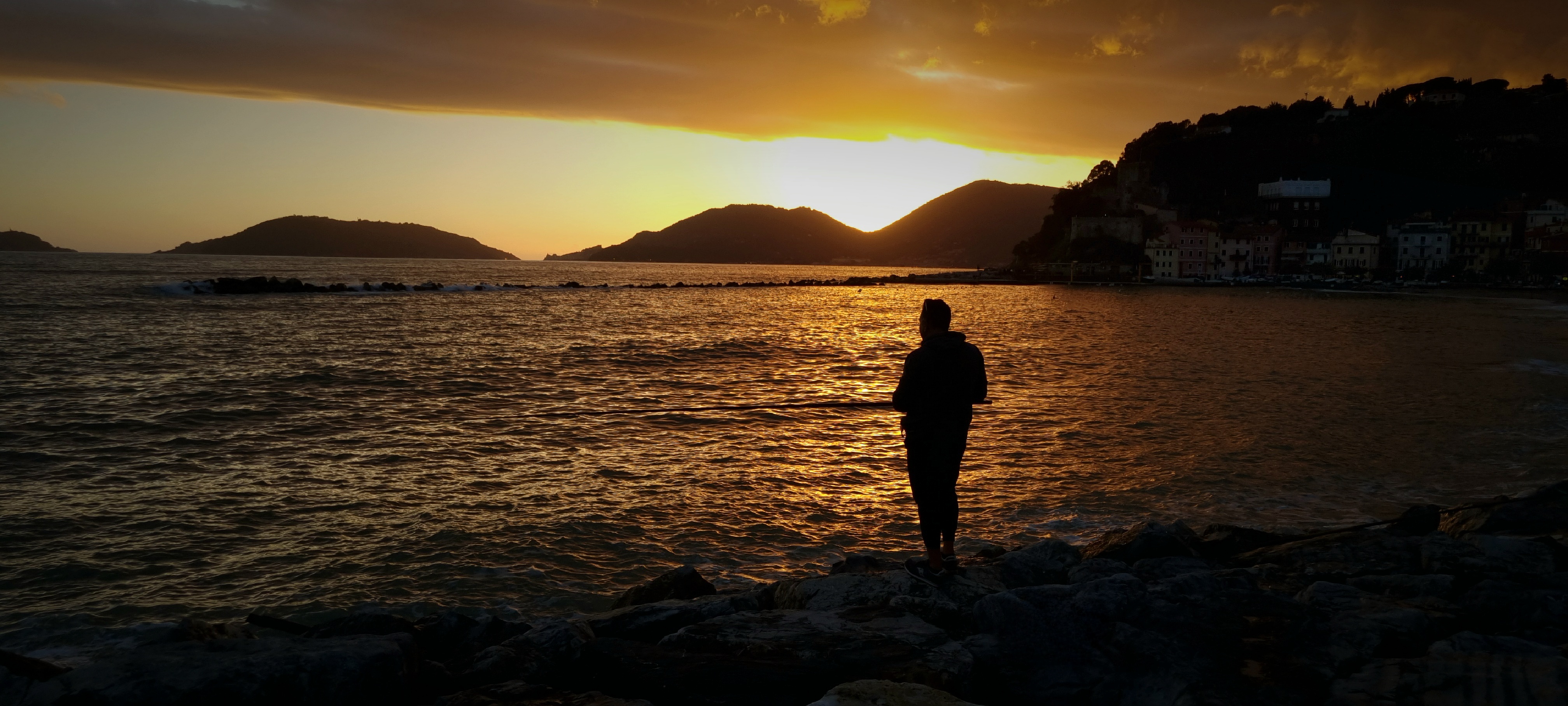 fishing at sunset